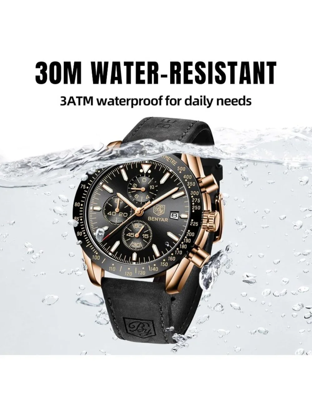 Mens Gold Black Analog Silicone Strap Chronograph Luminous Designer Casual Watch